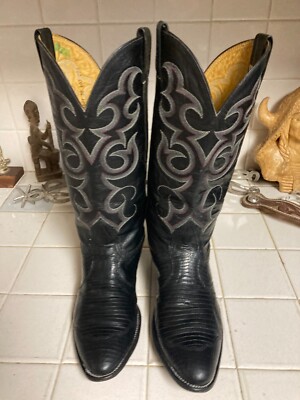 VINTAGE BLACK MADE IN USA DISTRESSED NOCONA LIZARD SKIN WESTERN