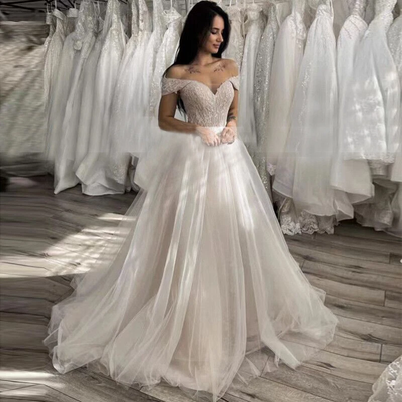 off the shoulder a line wedding dress