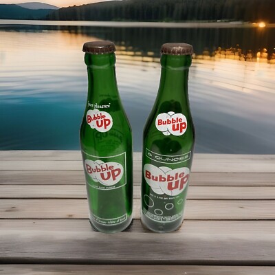 Vintage Bubble Up ACL Soda Bottles 8oz Lot of 2 Different Label Variants