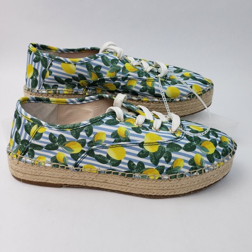 Gianni Bini Womens 9M Lemon Blue Stripes Jules Platform Laceup Shoe Sneakers NEW - Picture 2 of 7