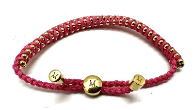 925 Silver Gold Tone MV Signed Bracelet Pink Braided Hallmarked, Adjustable,BS1