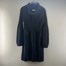 Calvin Klein Dress Womens Medium Dark Gray Knee Length Sweater Cowl Neck Sheath