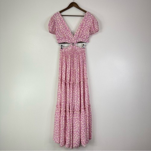 Palmacea Pink Printed Hoop Deep-V Maxi Dress Size S - Picture 3 of 14