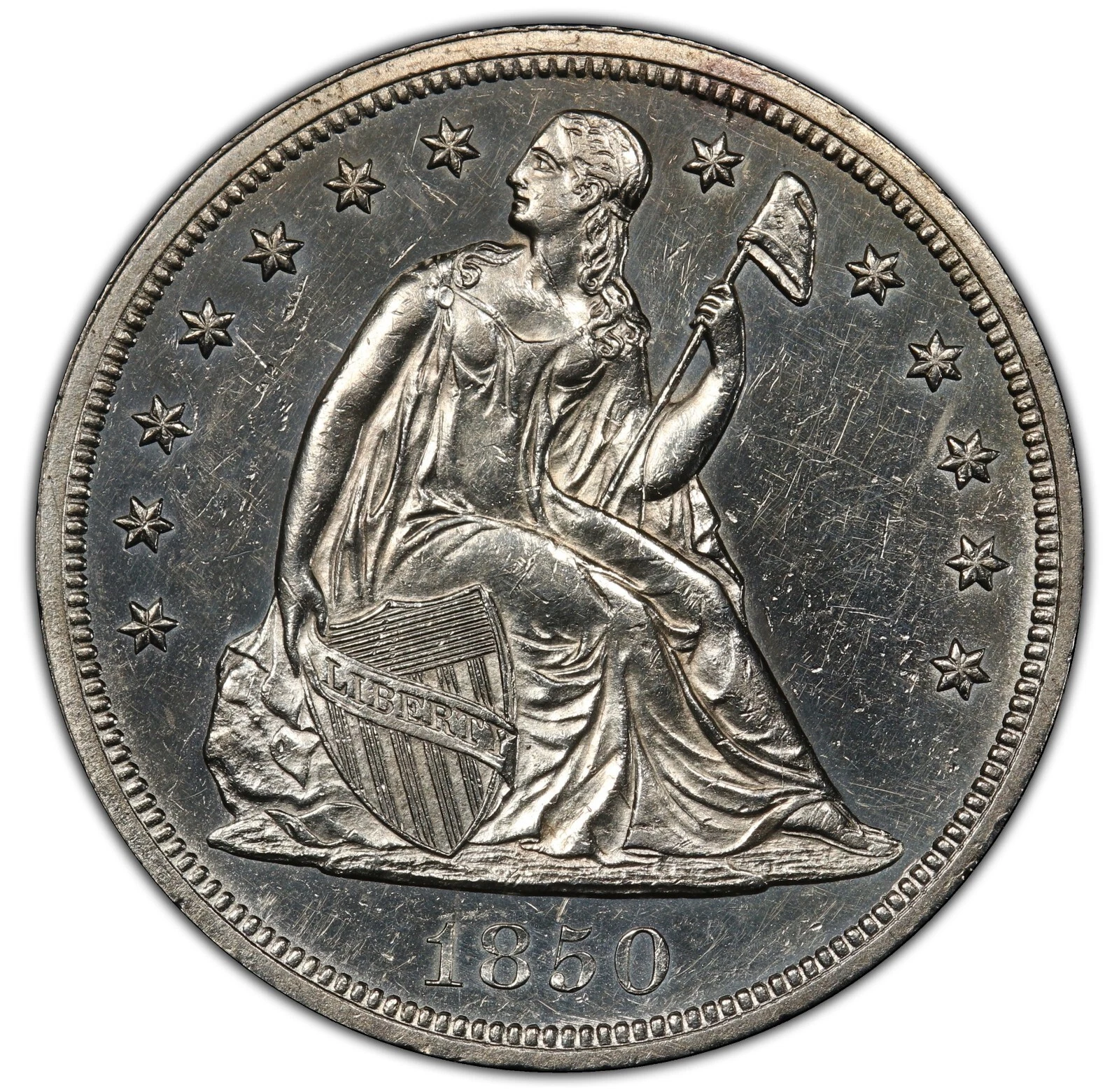 1850 $1 Seated Liberty Dollar - PCGS UNC DETAILS - VERY RARE - ONLY 7500 Minted!