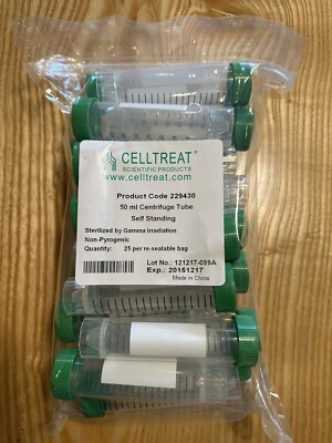 CELLTREAT Self-Standing Conical Sterile Centrifuge Tube - 50ml, Pack of 25