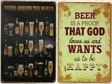 TWO 8x12 TIN SIGNS Beer funny god happy mugs bottles alcohol liquor man cave bar