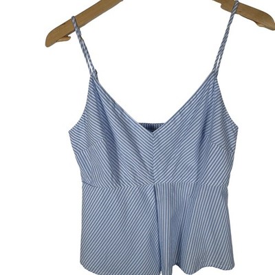 Emory Park Striped V-Neck Camisole Top Womens M Blue White Adjustable Straps