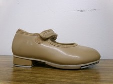 Dance Pre-Owned Tap Shoes Revolution Girls 13M Tan Mary Jane Leather Loop Strap