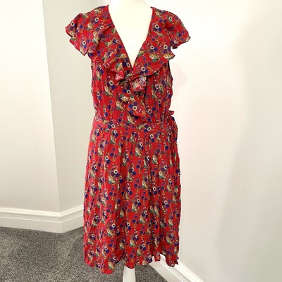 Anthropologie Maeve Rosalia Wrap Dress Size 12 Red Ruffled Floral NEW W Tags