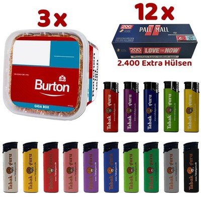 Burton Volumentabak GIGA BOX 3x 400g, Pall Mall Red Xtra Hülsen +++