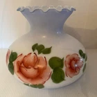 Vintage Light Blue Tint Milk Glass Floral Hurricane Oil Lamp Shade 6 3/4” Base