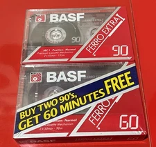 Two Blank Stereo Cassette Tapes 60/90 Min BASF Ferro Extra I New Sealed