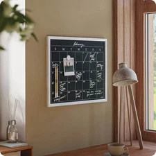 20 x 16 in. Magnetic Chalk Calendar Board, Whitewashed Wood Style Frame