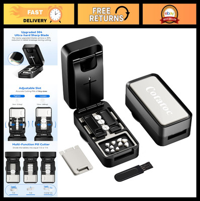 Pill Cutter Splitter for Small Pills - Adjustable Tablet Splitter with Safety Bl