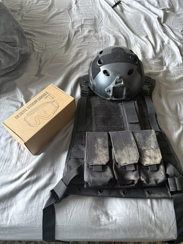 Airsoft Vest, Helmet, and Goggles