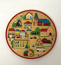 Vtg Simplex Wooden Puzzle 20 pc Round Made in Holland 7.5" D Folk Art Scandi