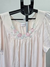 Vintage Shadowline Nylon Nightgown Long Rose Embroidered Light Pink Floral 2X
