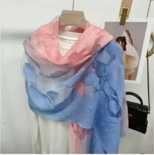 BRAND NEW 2 TONE PINK/BLUE VARIEGATED FLOWER PASHMINA SCARF/SHAWL/WRAP  190X70