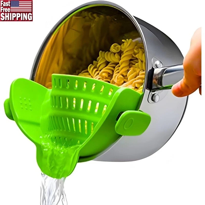 Collapsible Clip On Silicone Strainer Easy Hands Free Draining Pots Pans New