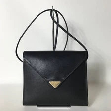 Yves Saint Laurent Shoulder Bag Black Leather YSL Logo Vintage Authentic
