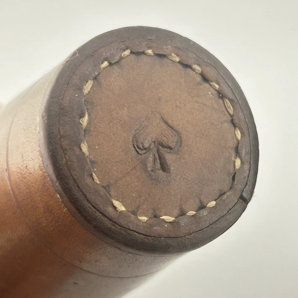 Antique Stitched Leather Dice Shaker Cups and 4 x Antique Hand Carved Dice 19thC - Image 4 of 4