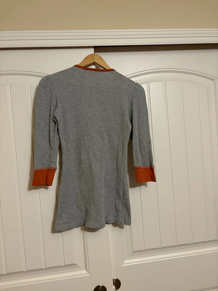 Texas Longhorns Shirt Women's Large Gray Waffle Knit Burnt Orange Trim Touch Tag - Image 3 of 3