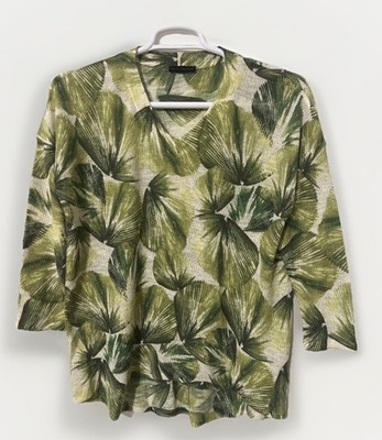 Nally & Millie Botanical Print Green High Low Summer Sweater Scoop Nec One Size