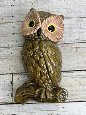Vintage 1967 Jamar Mallory Ceramic Green Owl On Log Wall Hanging Decor AS-IS