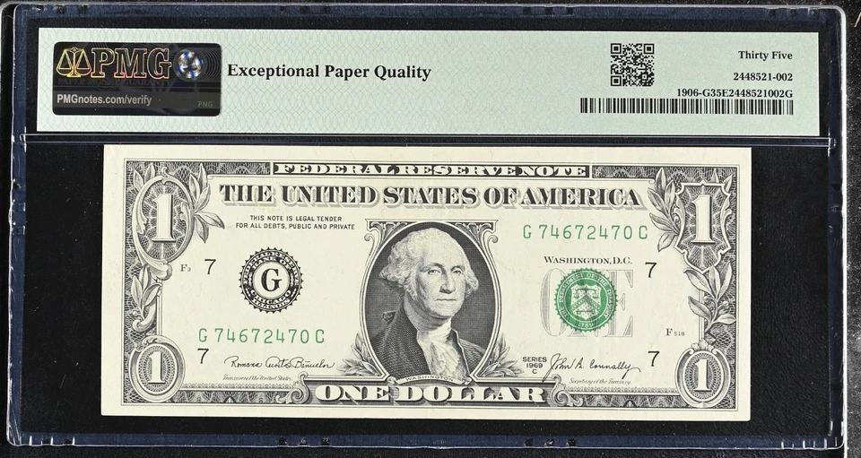 1969C $1 FR #1906-G Federal Note Obstructed Printing Error PMG 35 Choice VF EPQ - Image 2 of 2