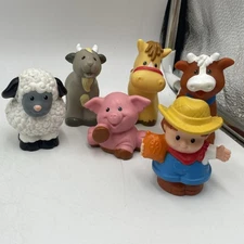 Lot of 6 Fisher Price Little People Farm Figures. Pig, Sheep, Cow, Farmer, Etc.