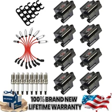 8* Square Ignition Coil+Spark Plug+Wire Kit For Chevy Silverado 1500 Tahoe GMC