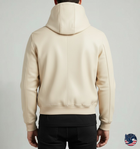Men's Premium Leather Hoodie Handmade Authentic Genuine Lambskin Leather Jacket - Picture 5 of 12