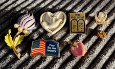 VTG Lot of 7 pins. Lenox Apple Cross Peace Flower Patriotic Angel Bible 