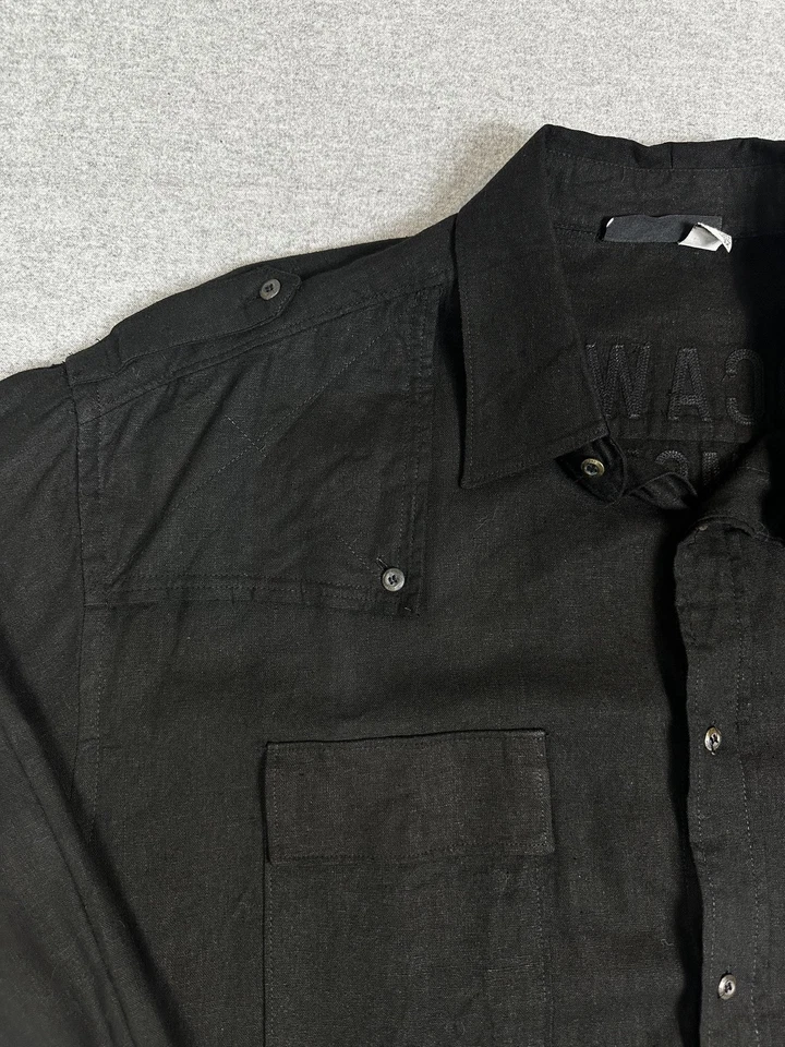 Rocawear Shirt Mens 3XL Black Linen Button Long Sleeve Epaulet Shooting Patch - Image 4 of 4