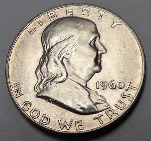 1960-D/D GEM BU Franklin Half Dollar Very Lustrous, All Original,FBL
