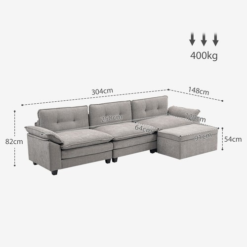 HOMCOM Divano Angolare Modulare con Pouf Contenitore in Ciniglia Grigio - Foto 4 di 10