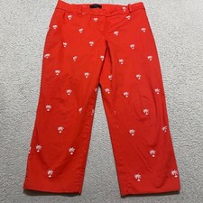 Talbots Womens 8P Petites Pants Red Palm Tree Embroidered Curvy Crop Straight