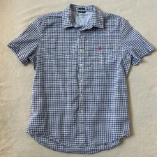 US Polo ASSN Shirt Mens Size Large Button up Stretch Short Sleeve checkered pony