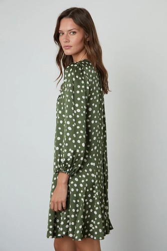VELVET By Graham & Spencer Kenia Waist Tie Satin Polka Dot Dress Navy S $249 E4 - Picture 4 of 6