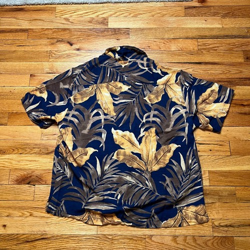 Vintage Karibik Seide Hawaii Hemd Tropische Palme Größe Large Deep Blue Print - Bild 3 von 6