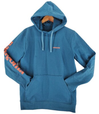Patagonia Hoodie Sweatshirt Teal Men M Uprisal Orange Sleeve Logo Pullover