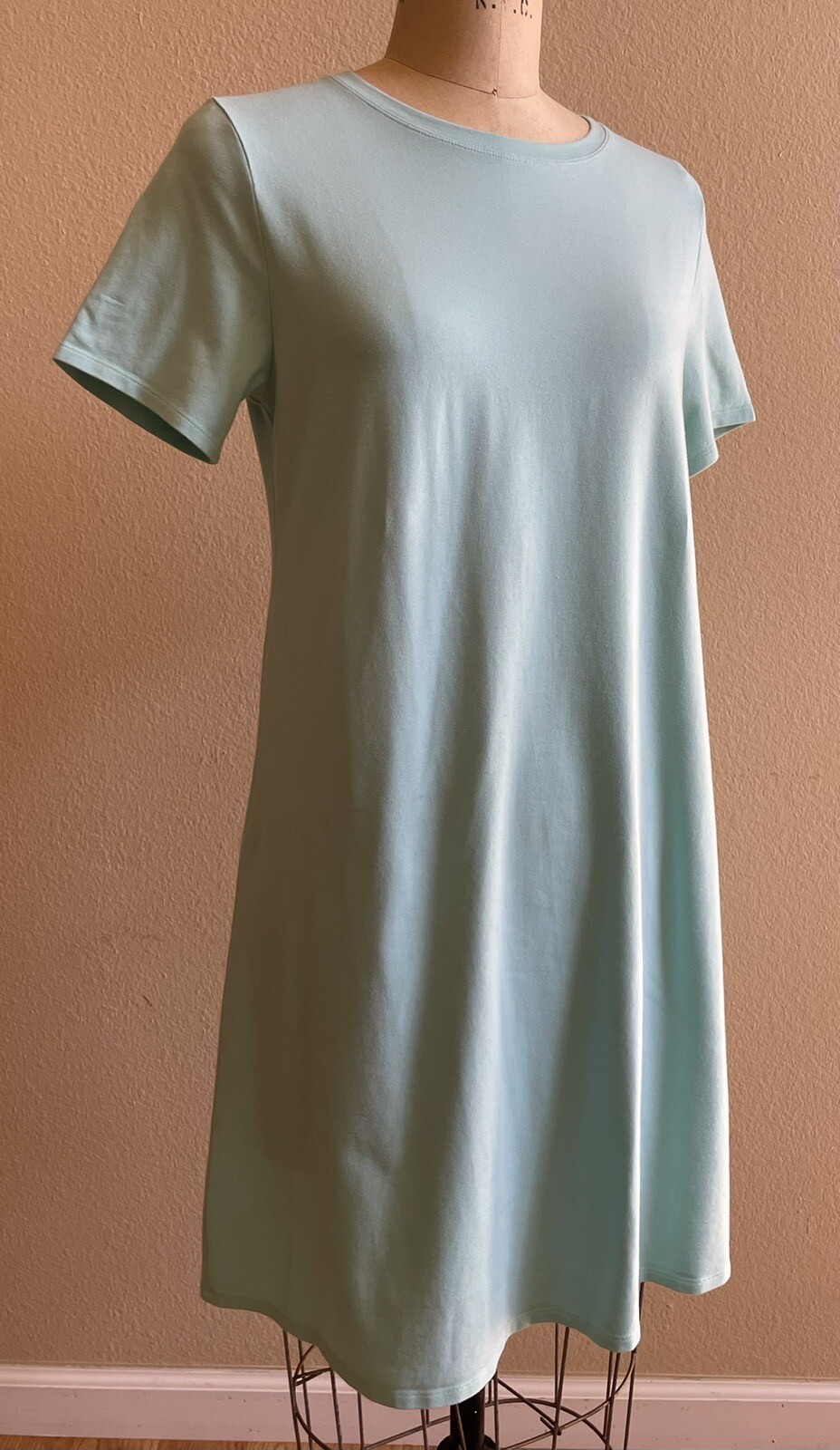 Eileen Fisher Organic Stretch Cotton Knit Shirt Dress Aqua Sz Small EUC