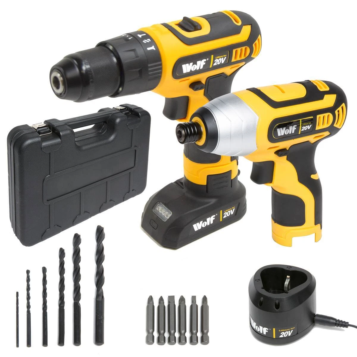 Wolf 20V Lithium Ion Combi Drill Driver Impact Driver Kit