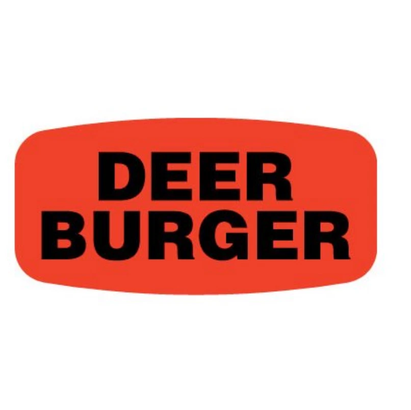 AMERICAN ONLINE PRODUCTS 1000 each Deer Burger Merchandise Store Food Labels Fl Red Black Stickers
