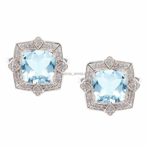 Boutons De Manchette En Argent 925 Avec Topaze Bleue Naturelle - Fait Main En Inde - Neuf