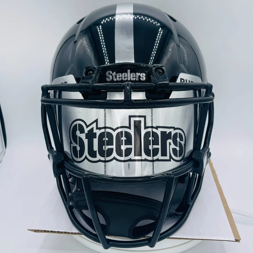 Casco Pittsburgh Steelers Personalizado Auténtico Negro Brillante con Calcomanías Cromadas y Visera Foto 4 de 4
