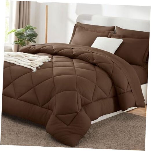 Comforter Set with Sheets 7 Pieces Bed in a Bag All Season Bedding Queen Brown
