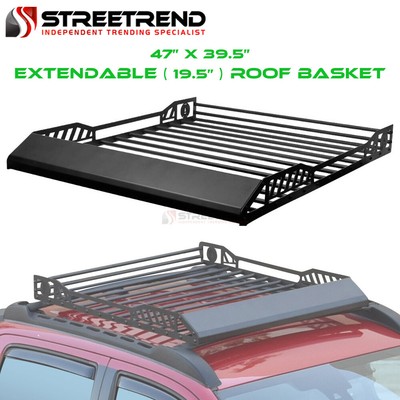 Extendable Steel Roof Rack Basket Cargo Luggage Carrier w/Wind Fairing - Blk S25