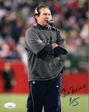 BILL BELICHICK HAND SIGNED 8x10 COLOR PHOTO     GREAT POSE IN HOODIE       JSA