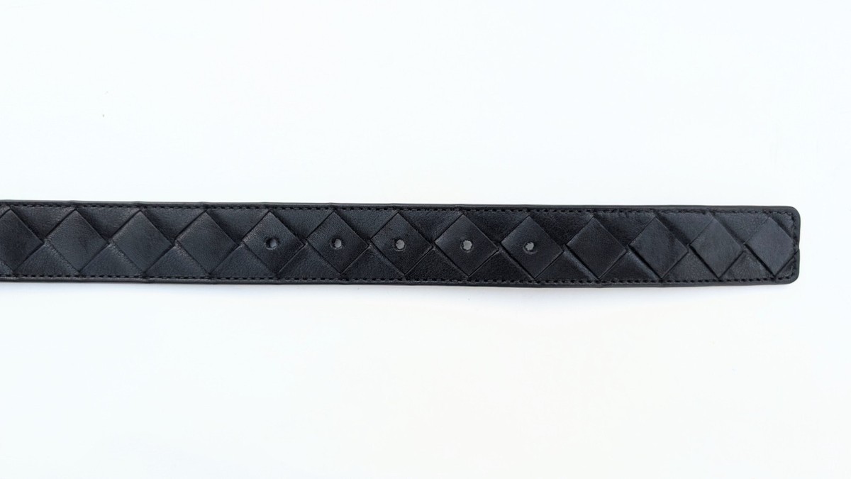 Bottega Veneta Intrecciato Black Leather Double Buckle Belt